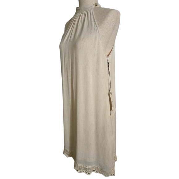 Maven West Halter Mini Dress Pockets Crochet Lace Trim Oatmeal Cream Small NWT - Picture 5 of 14